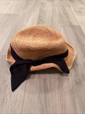 Hat Attack Women’s Straw Sun Hat with Black Ribbon Bow